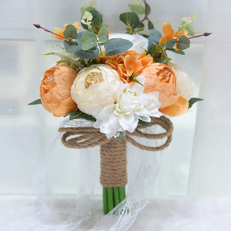 

Free Shipping Wedding Decorative Flower Artificial Peony Bride Bouquet Shooting Props Simulate Holding Flower