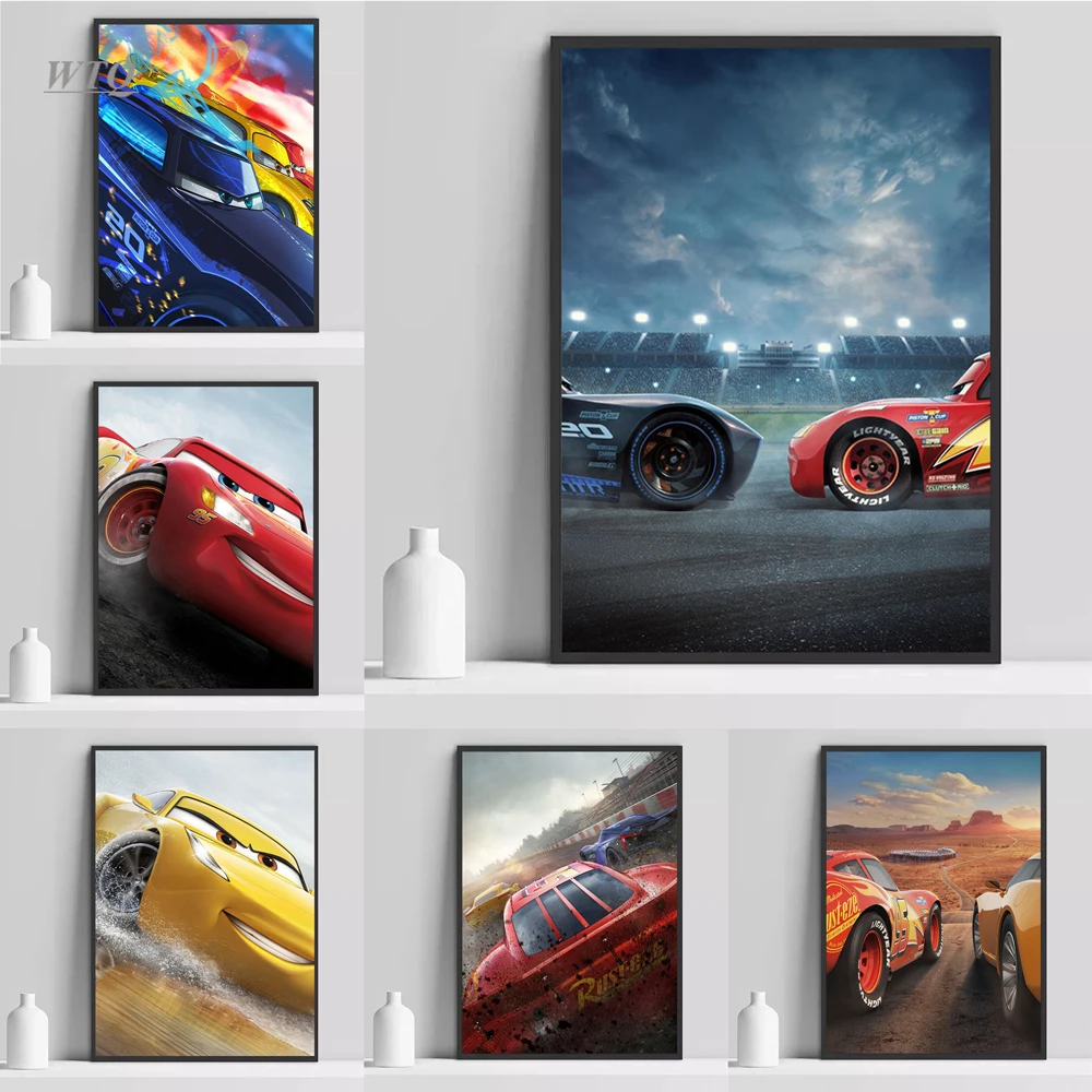 Cars Lightning McQueen Cartoon Movie Poster Racing Cas Canvas Painting Boy Gift Home Decor Picture Kids Room Wall Art Decoration