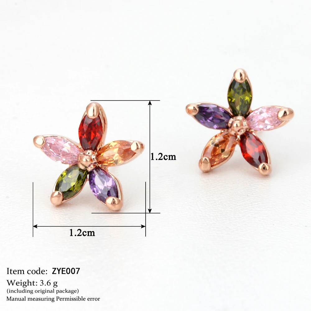 ZHOUYANG Multicolour Wintersweet Rose Gold Color Stud Earrings For Women Rainbow Genuine Austrian Crystal Korean Jewerly E007