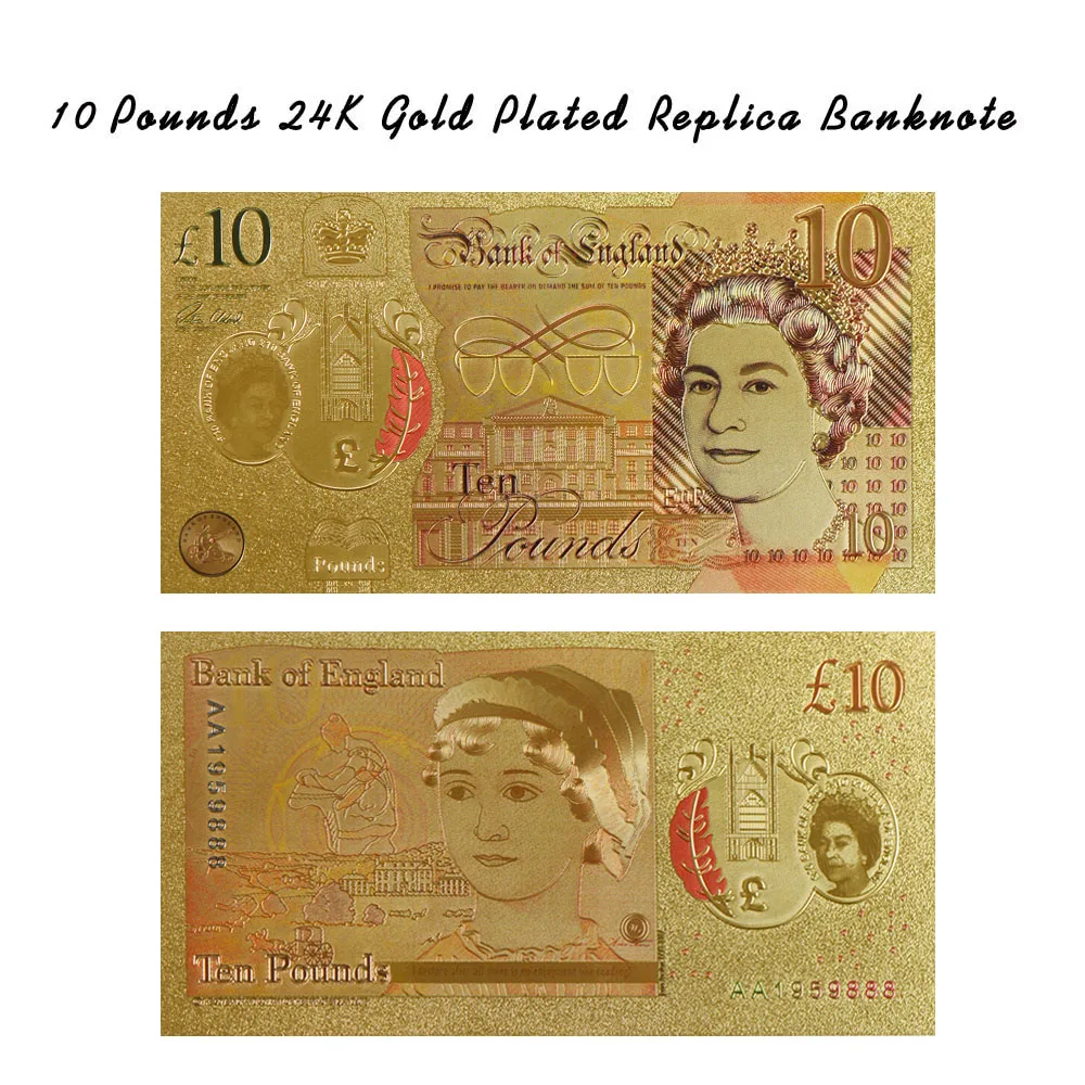 WR United Kingdom Pounds 5 10 20 50 Banknote 24K Gold Plated Elizabeth II GBP Replica Banknote Paper Money Gifts For Collection