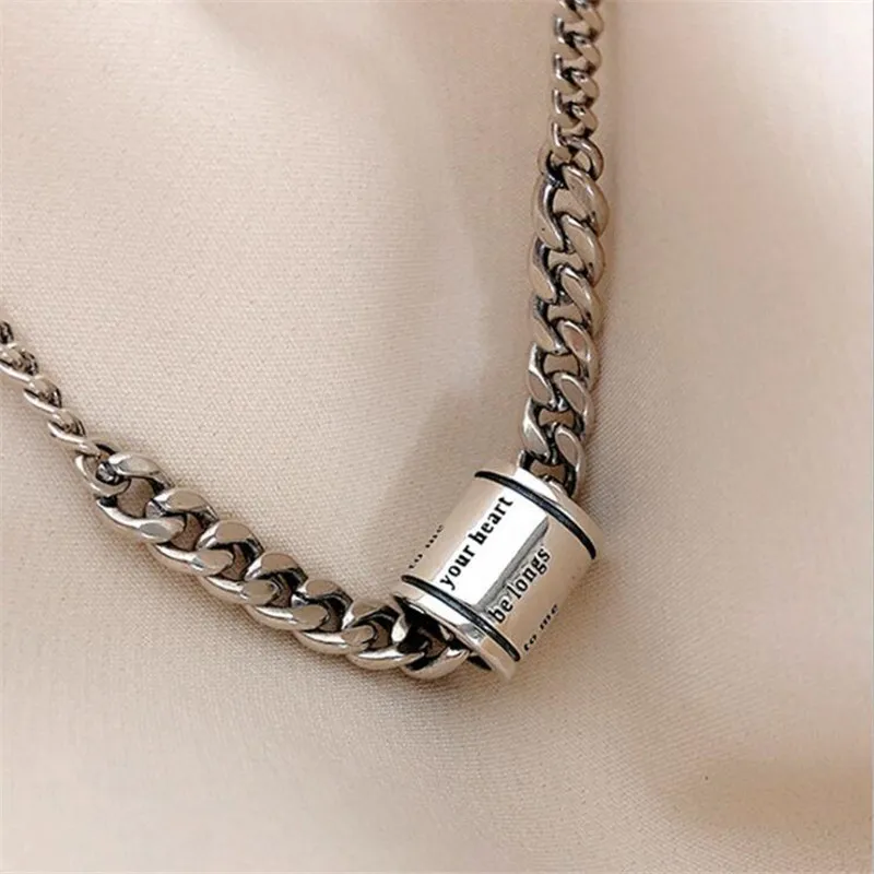 European And American Port Style Design Spring 925 Sterling Silver Retro Cylindrical Letter Clavicle Chain Necklaces TYB379