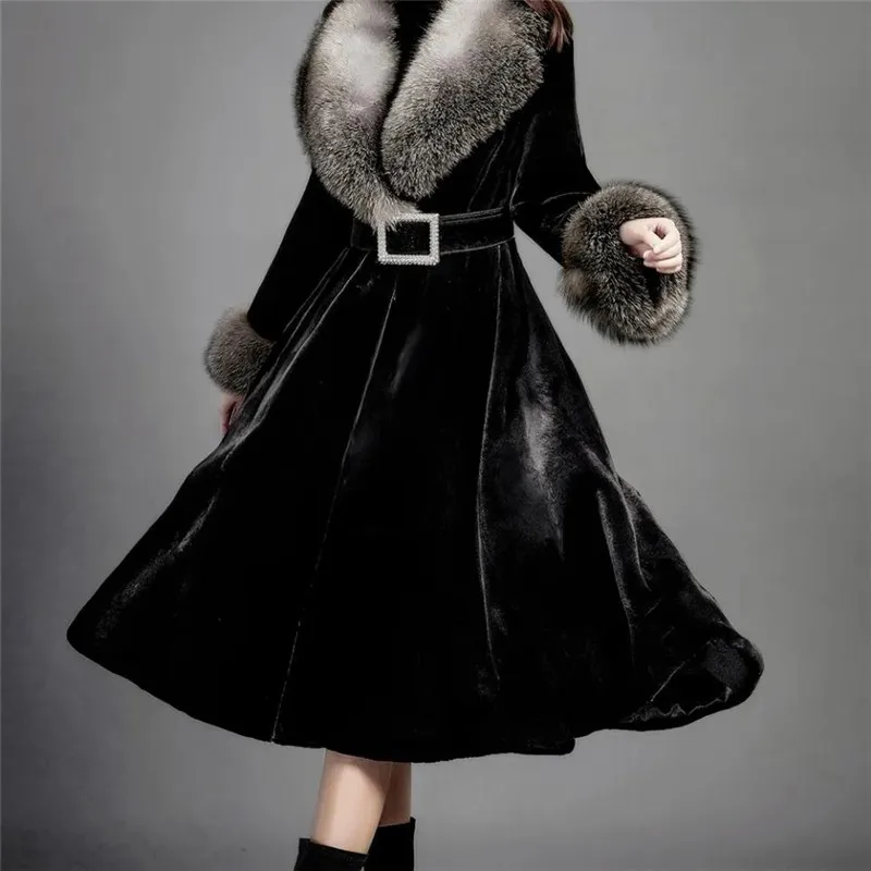 

Winter Imitation Mink 3XL Fur Coats Mid-Long Fox Fur Collar Coat Female 2022 New Elegant Outerwear Overcoat Women