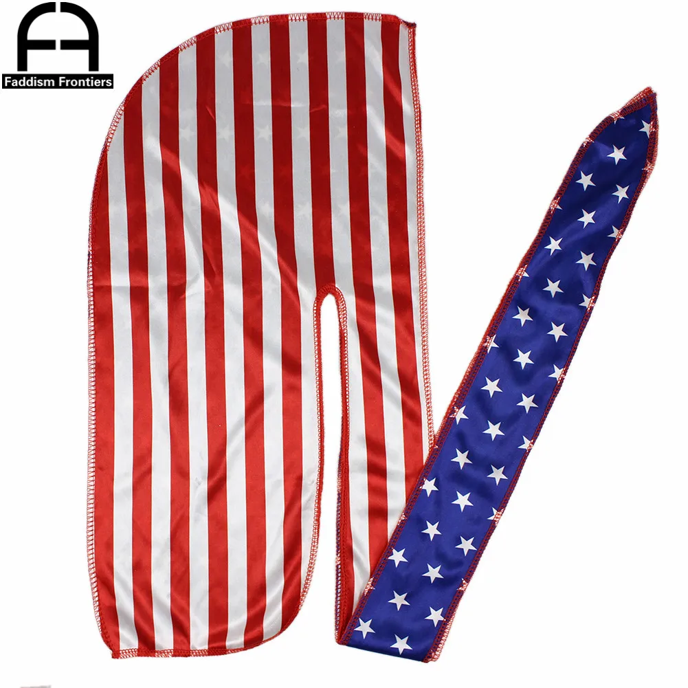 Patchwork Flagge Männer Seide Durag Headwrap Bandanas Für Männer Sterne Druck Seidige Durag Welle Kappe Durag – Detail 6