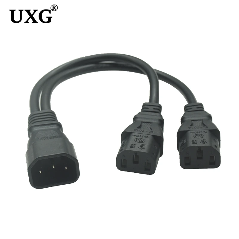 30cm Power Y Type Splitter Adapter Cable Single IEC 320 C14 Male to Dual C13 Female Short Cord for Computer host display 1pcs