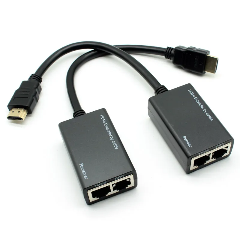 Un par de HDMI sobre RJ45 CAT-5e CAT-6 cable UTP LAN Ethernet extensor repetidor 1080P HDTV a 30 metros