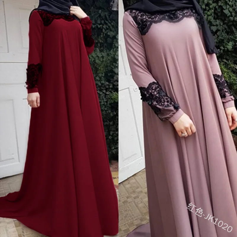 Dubai Arab Muslim Dresses Women Islam A-line Big Swing Maxi Dress Splice Loose Ramadan Turkish Islamic Clothing Large Size S-5XL