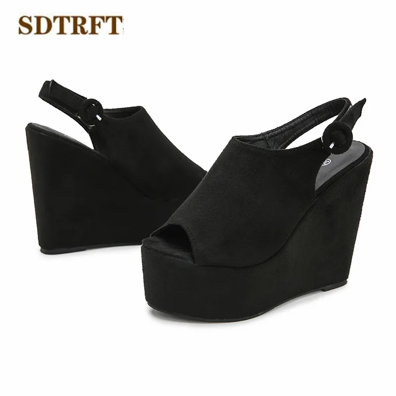 Crossdresser Stiletto 13cm Wedges sandals fashion velvet open toe high-heeled shoes woman Suede Slingbacks pumps zapatos mujer