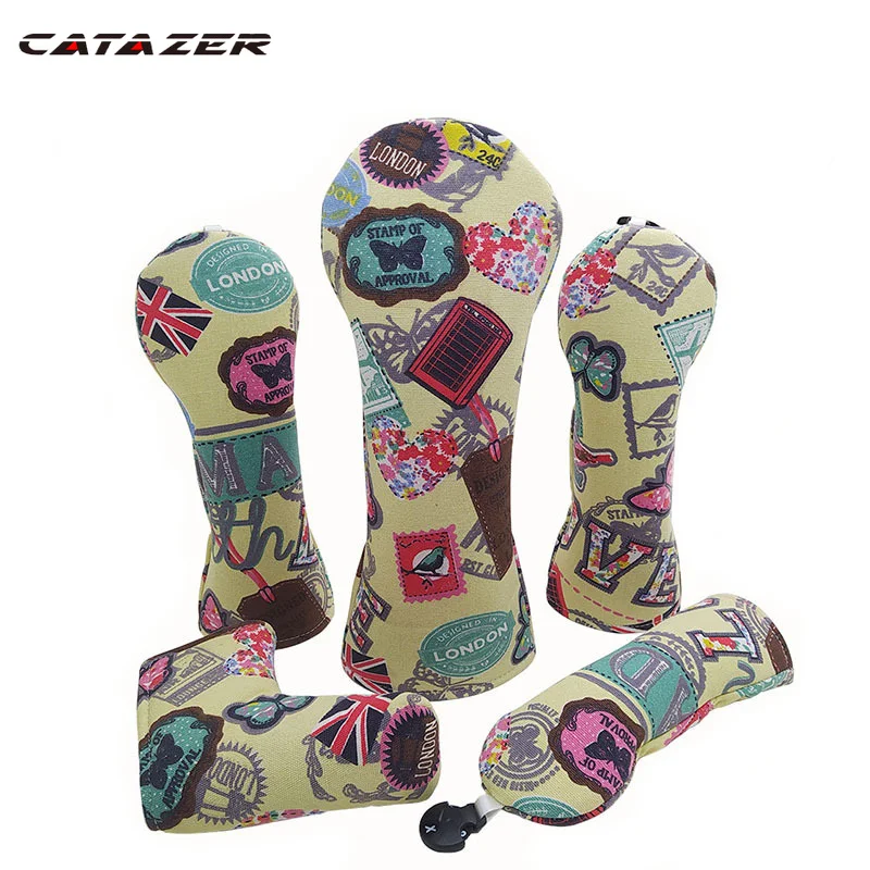 

Printing Waterproof Color Painting Golf Headcovers Golf Driver Fairway Woods Hybrid Putter Canvas Covers 135ut Complete Set