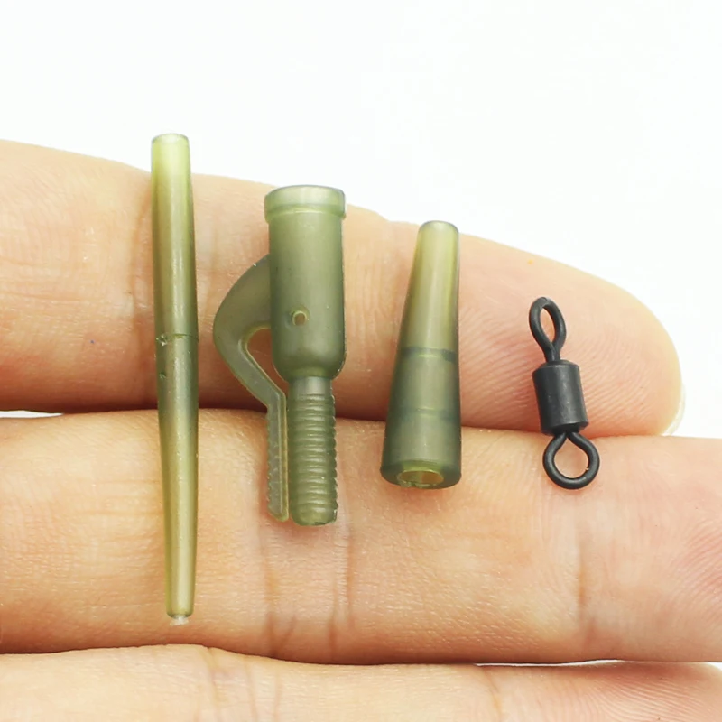 40PCS/Set Carp Fishing Safety Lead Clip Rig Tail Rubber Cone Anti Tangle Sleeve Rolling Swivels Carp Rigs Making Accessories Kit