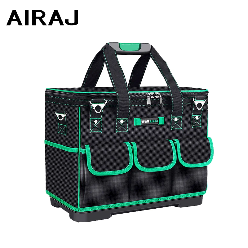 AIRAJ Tool Bag Waterproof Tool Bag with ABS Plastic Molded Base Multi-pocket Tool Organizer with Adjustable Shoulder Strap