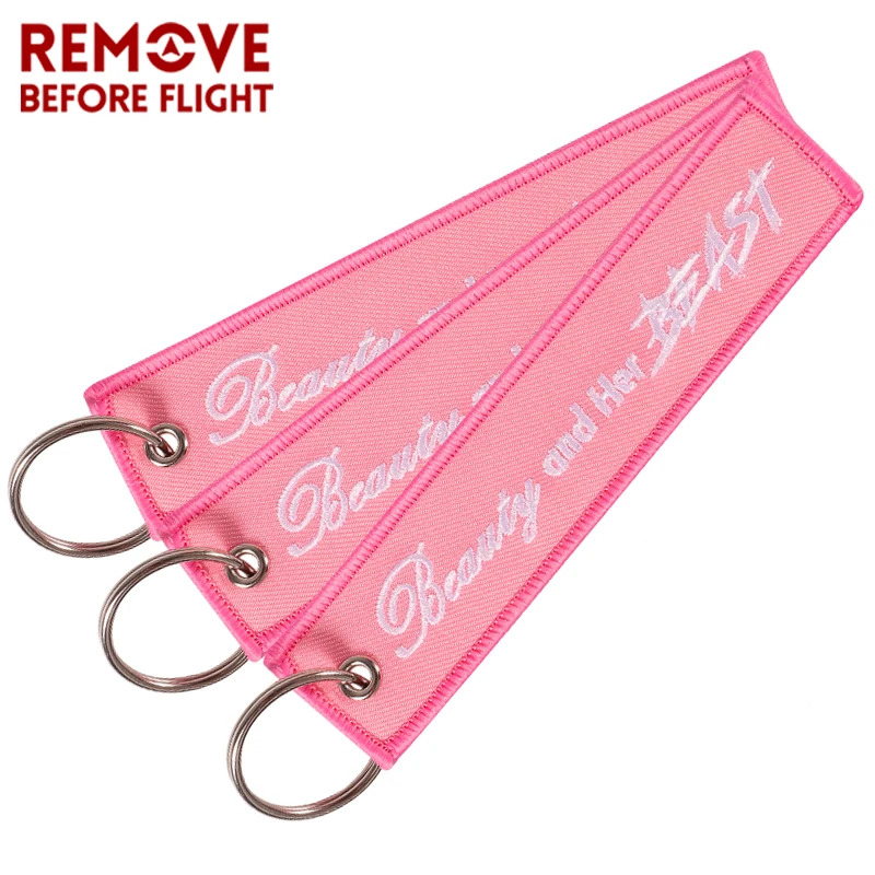 Motorcycle Keychain Jewelry Embroidery Beauty and Her Beast Car Key Ring Chain for Women Gifts Luggage Tags Pink Key Chians