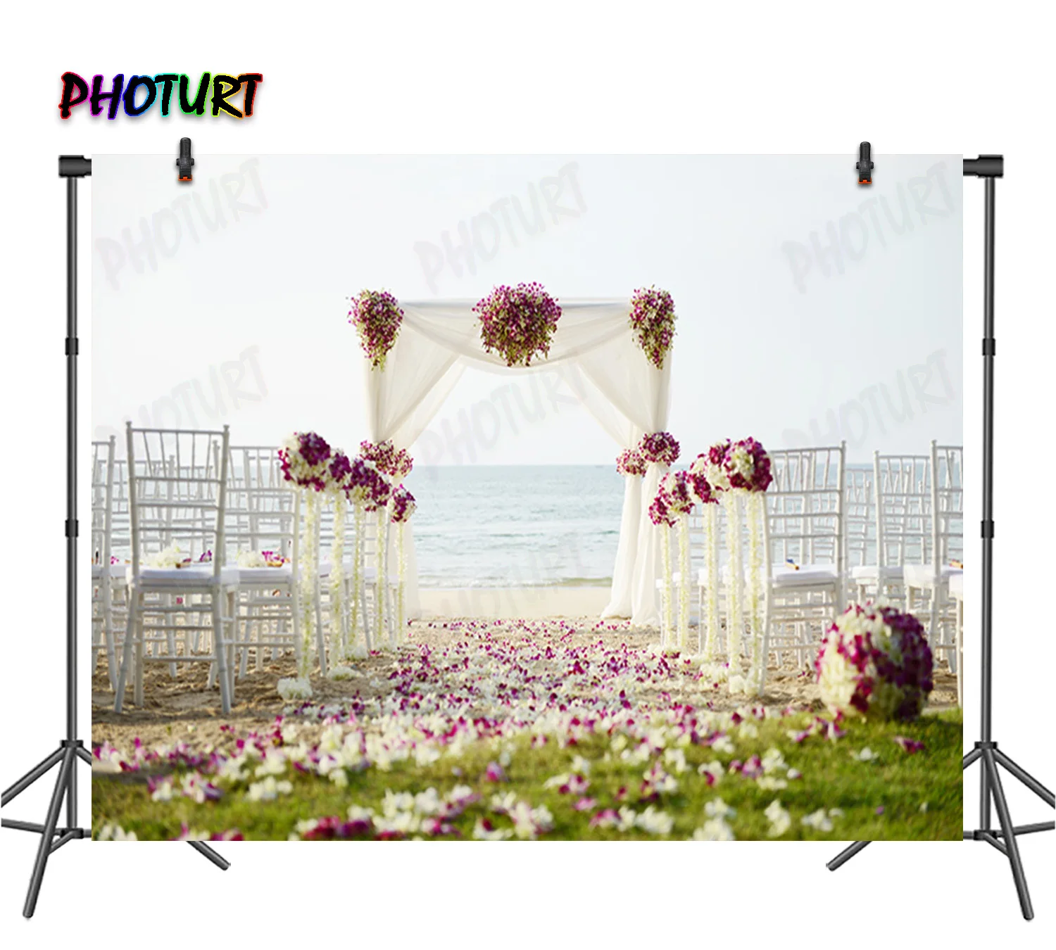 PHOTURT Flower Basket Backdrop Wedding Decoration Photography Banner Purple Floral Vinyl Photo Background Red Carpet Props