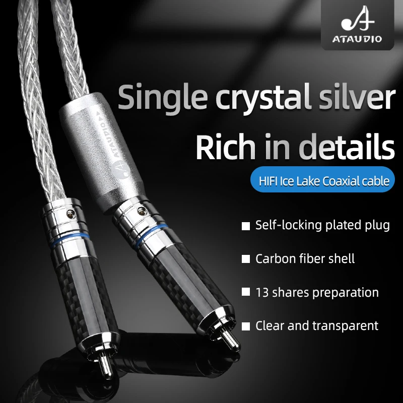 ATAUDIO HIFI single kristall silber koaxialkabel HiFi reinen einzigen kristall silber RCA75 ohm digital KOAXIAL subwoofer kabel 3