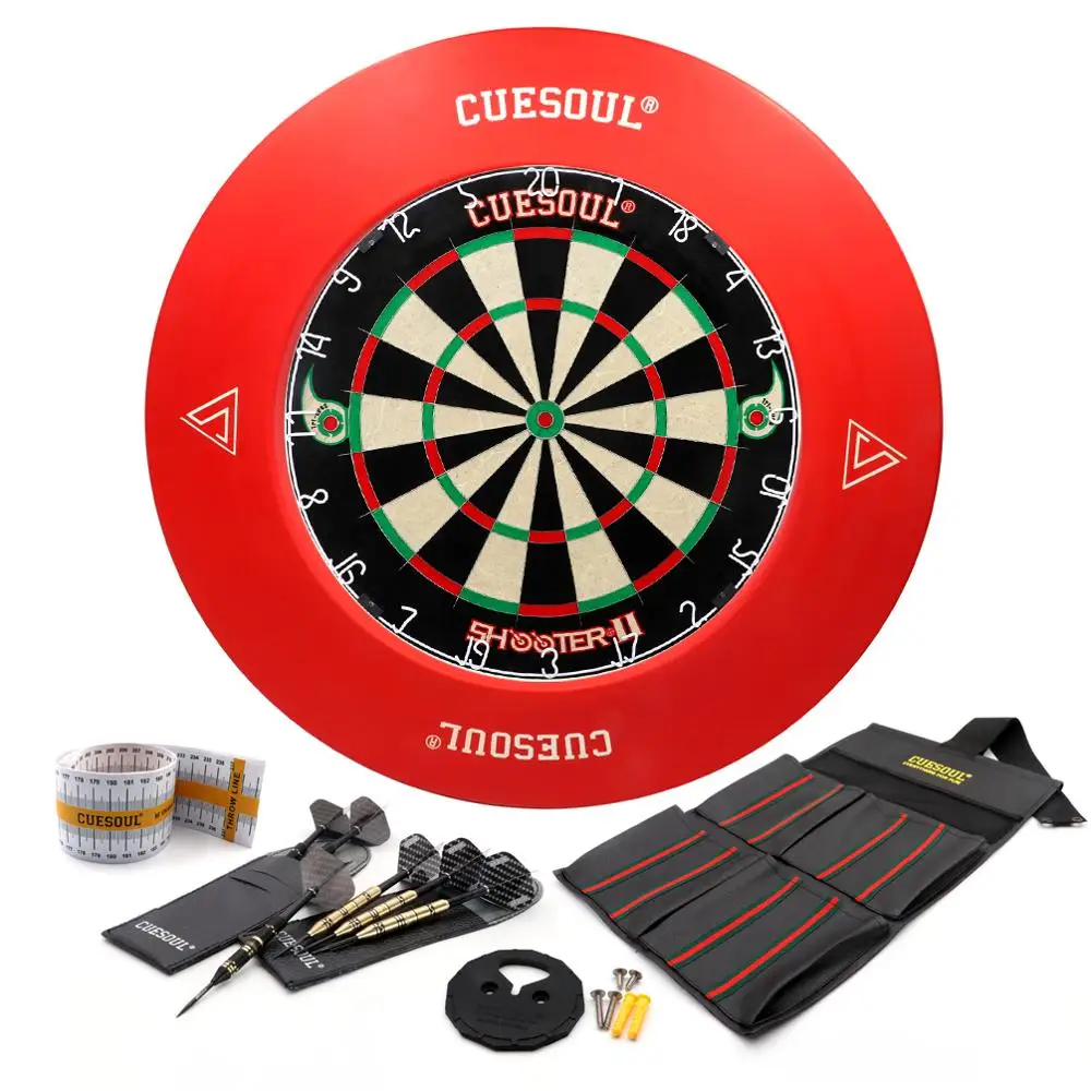 

CUESOUL SHOOTER-II TRI-EYES Official Size Sisal Bristle Dartboard Set with Dartboard Surround Wall Protector and Extra Steel Tip