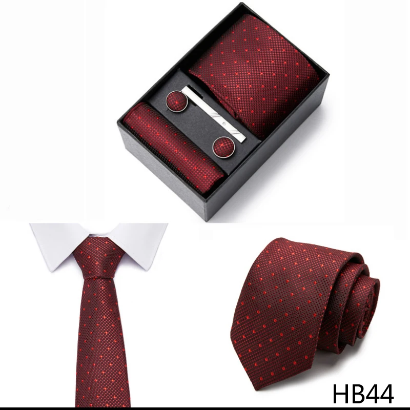 2023 neue Stil Hochzeit Geschenk Krawatte Für Männer Krawatte Box Anzug Zubehör Solide Blaue Krawatte Einstecktücher Manschettenknopf Set – Detail 10