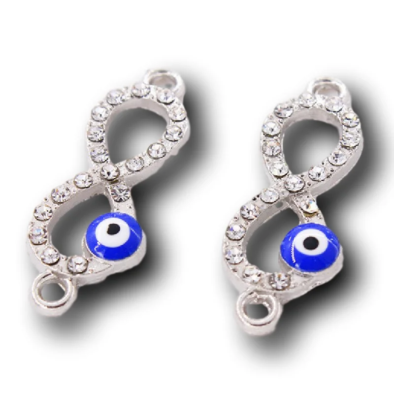 10pcs Handmade Rhinestone Blue and Red Eyes Infinity Symbol Pendants DIY Charms For Bracelet Jewelry Crafts Making 9.7*27mm P386