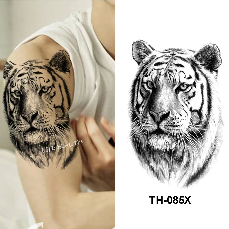 Lion Tiger Cool Temporary Tattoo Sticker Fashion Wolf Waterproof  Animal Body Art Arm Fake Removable Tatoo Men Women Personality