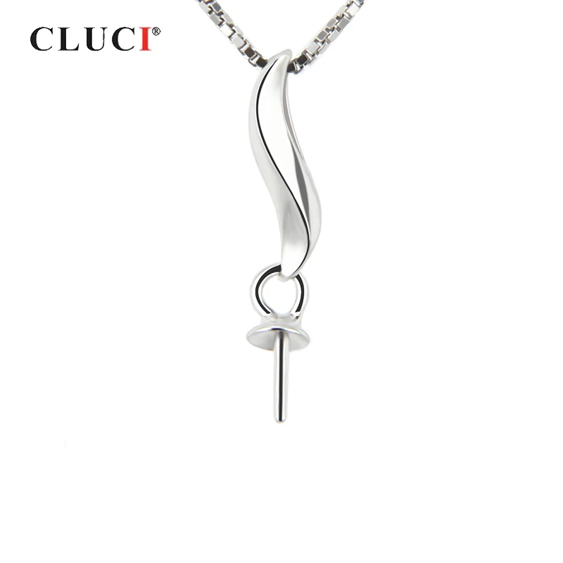 CLUCI 925 Sterling Silver Simple Pendant for Necklace Silver 925 Gold Pearl Pendant Mounting Women Pendant Jewelry SP008SB