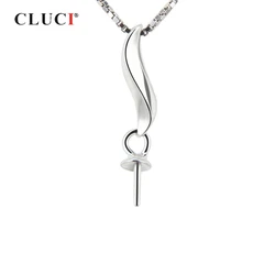 CLUCI 925 Sterling Silver Simple Pendant for Necklace Silver 925 Gold Pearl Pendant Mounting Women Pendant Jewelry SP008SB