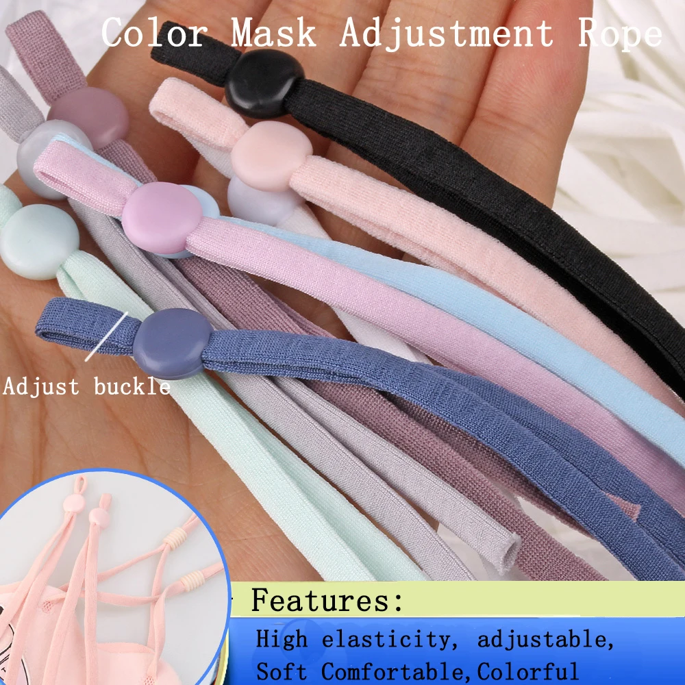 5mm Adjustable Mask Rope Elastic Band with Buckle Mask Ear Cord Environmental Protection Hollow Color Mask Adjust Belt 100 Pcs