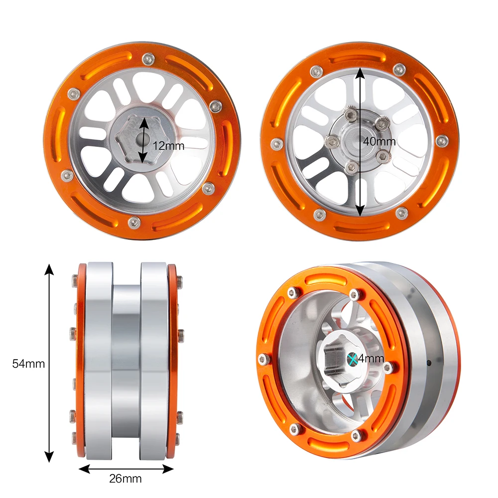 YEAHRUN-Moyeux de Jantes Beadlock en Alliage d'Aluminium de 1.9 Pouces, pour 1/10 Axial SCX10 90046 D90 Tamiya CC01 TRX-4 RC inoler Pièces de Voiture