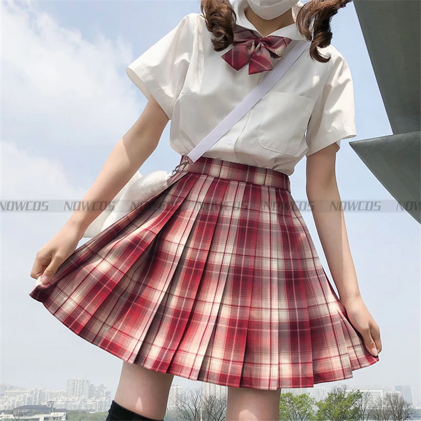 [Strawberry Sundae] Girl's Summer Short/Long High Waist Pleated Skirts Plaid Skirts Women Dress For JK School Uniform Students