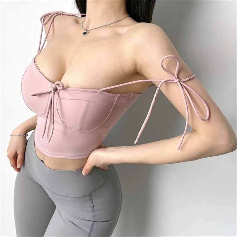Sexy Impact stanik sportowy z podkładką kobiety Wrap biustonosz w klatce piersiowej joga Top typu Crop Tank Workout koszulka Fitness odzież sportowa