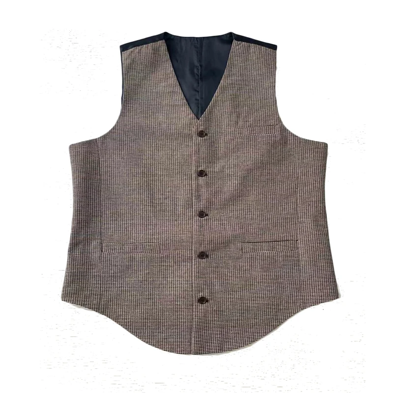 Men\'s Suit Vest tweed Brown Steampunk Waistcoat Casual Slim Fit Black Satin Back Formal Business Groomman Clothing Man Wedding