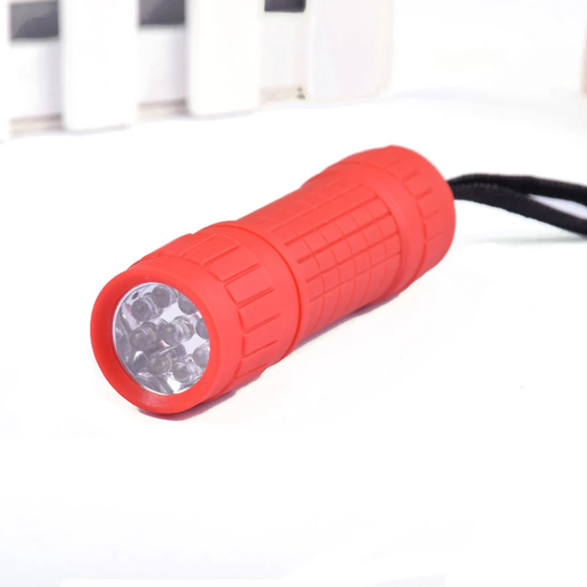 Lightweight Plastic 9 LEDs Flashlight Battery Powered Led Mini Flashlight Portable Outdoor Flashlight for Cycling Hiking Camping