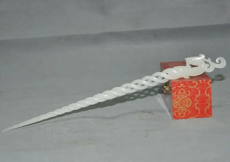 Exquisite Old ancient Chinese white jade carving bird hairpin Hair Sticks