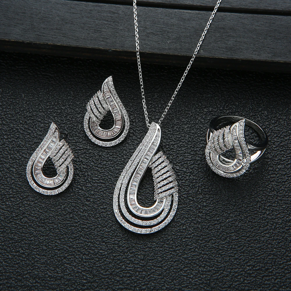 Luxury AAA Zircon U Shape Necklace Earrings Set For Women High Quality Party Wedding Jewelry D1470