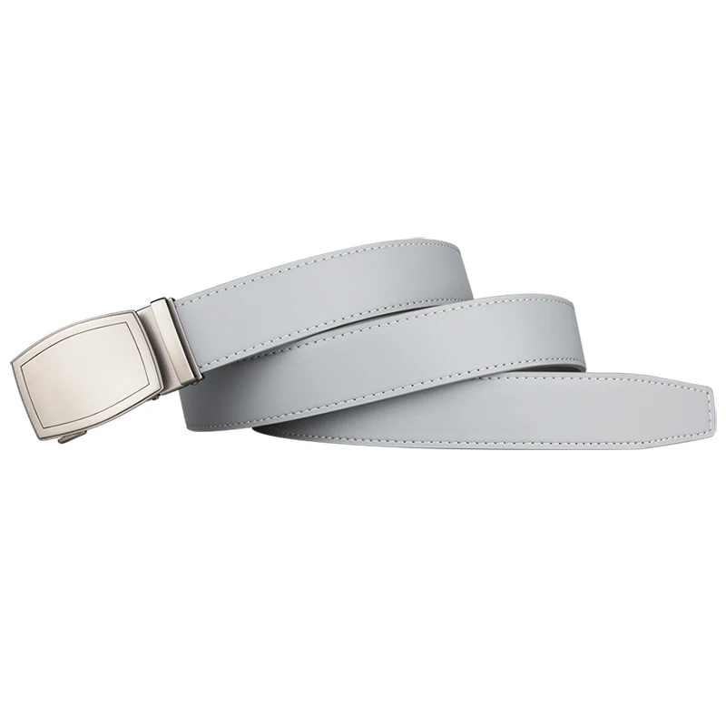 2021 New Arrival Men Gray Belts Automatic Alloy Buckle Plus Size 130cm Male Belt Genuine Cowskin Leather Golf Belt