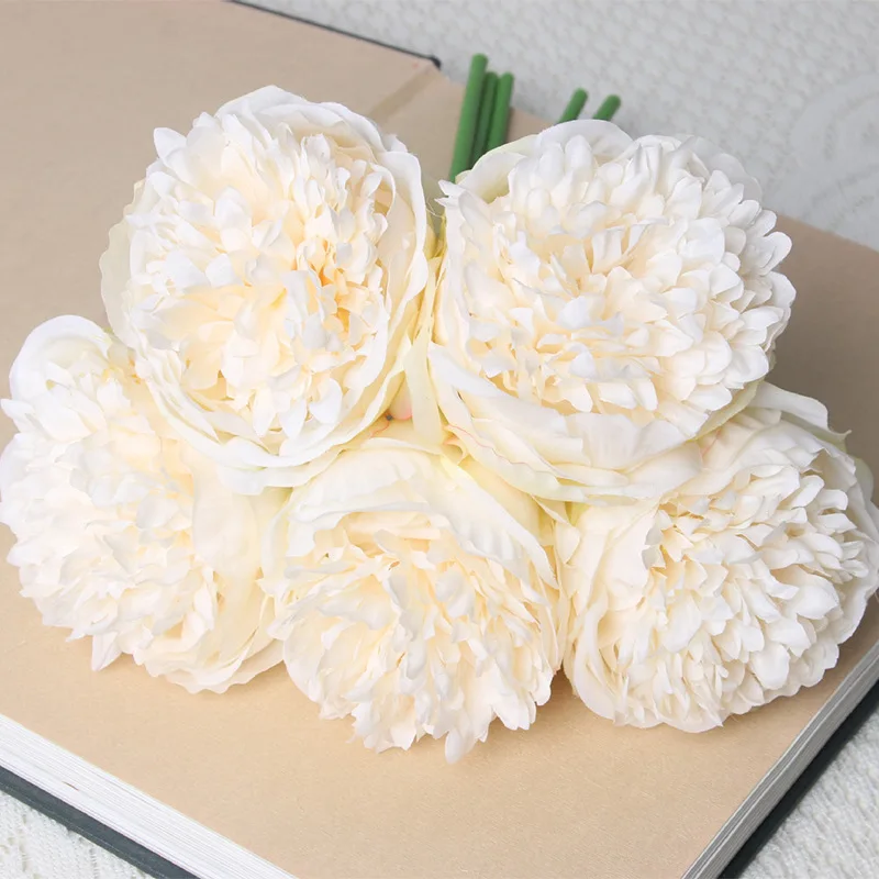 5 Heads Bouquet Artificial Fake Peony Springs Flowers Silk Flower Leaf Home Office Wedding Houes Party Festival Bar Decoration
