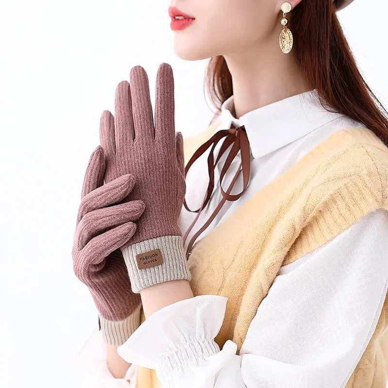 

Female Winter Women Plus Plush Thicker Touch Screen Driving Glove College Style Knit Full Finger Sport Cycling Warm Mitten F29