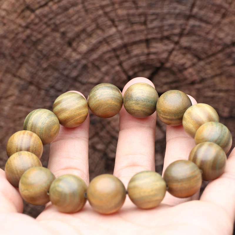 Echtes SandalWood Perlen 15mm buddhistisches Armband Rosenkranz Yoga Armband Damen und Herren Unisex (SandalWood) elastisches Armband – Detail 7