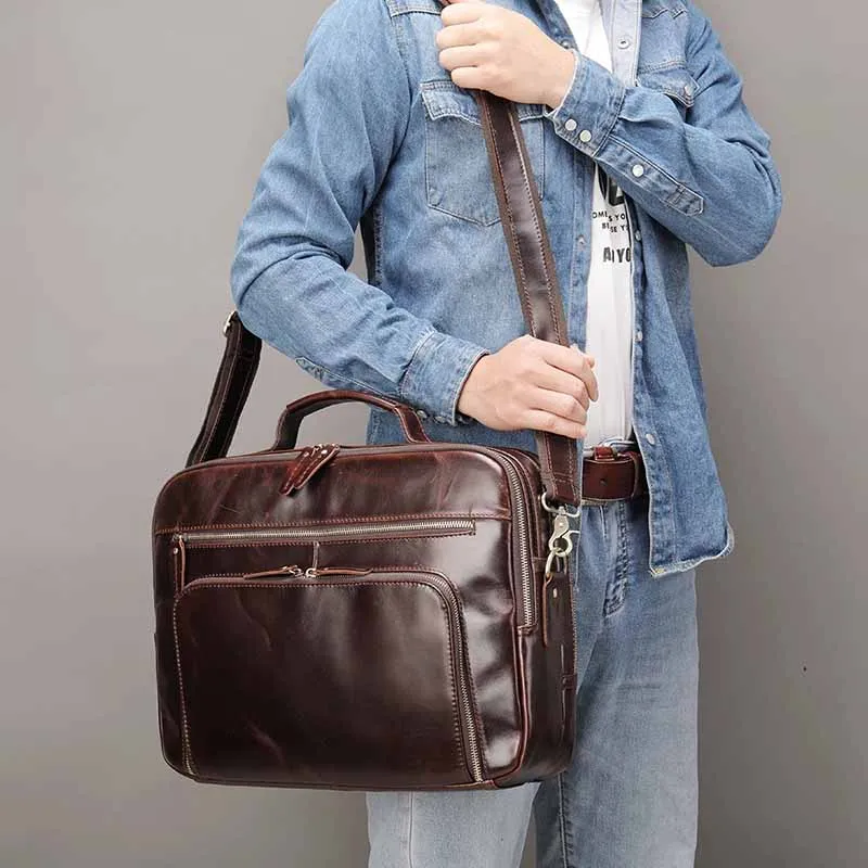 

Luufan Men Business Briefcase Vintage Crazy Horse Genuine Leather Man 15.6 Laptop Handbag Cowhide Shoulder Messenge bag For Male