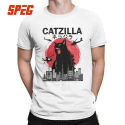 Vintage Catzilla Japanse Zonsondergang Kat Minnaar T-shirt Mannen Nieuwigheid Puur Katoen Tee Shirt Ronde Kraag Korte 4XL 5XL Mouw T shirts