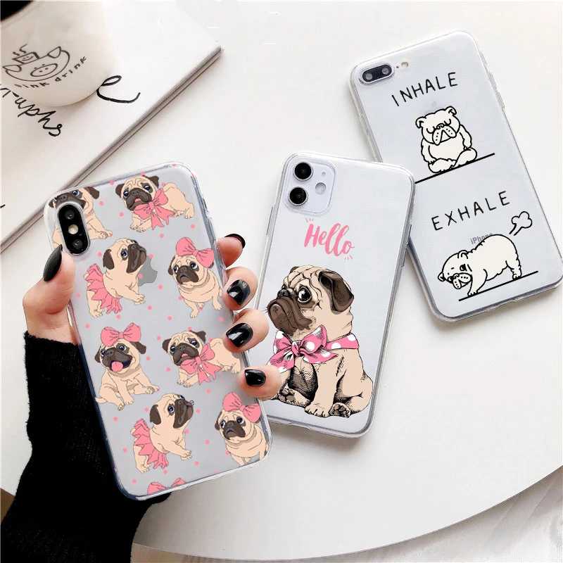 Bulldog Phone Case For iPhone X S XR MAX Case Soft Clear Silicone back Cover For iPhone 12 11 Pro Max mini 7 6 6S 8 Plus SE 2020