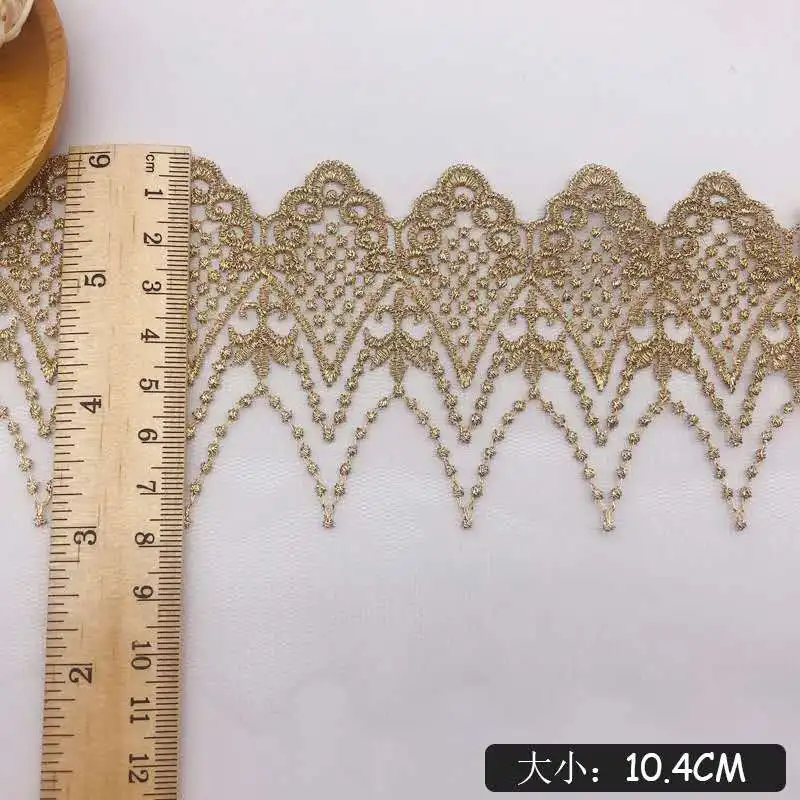 إكسسوارات ملابس مطرزة من الدانتيل الشبكي ، 5 ياردات ، خيط أبيض ذهبي ، رائع ، تنورة زهرة ، قبعة ، إكسسوارات 10 سنتيمتر