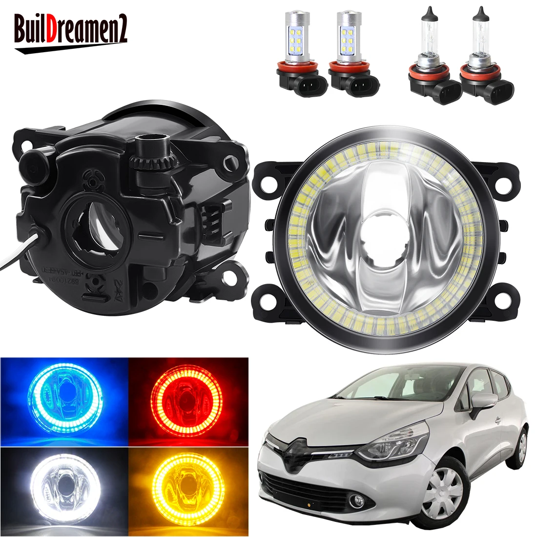 

Angel Eye Fog Light Assembly For Renault Clio IV 2012-2019 Car Front Bumper Fog Light with Halo Ring Daytime Running Lamp 12V