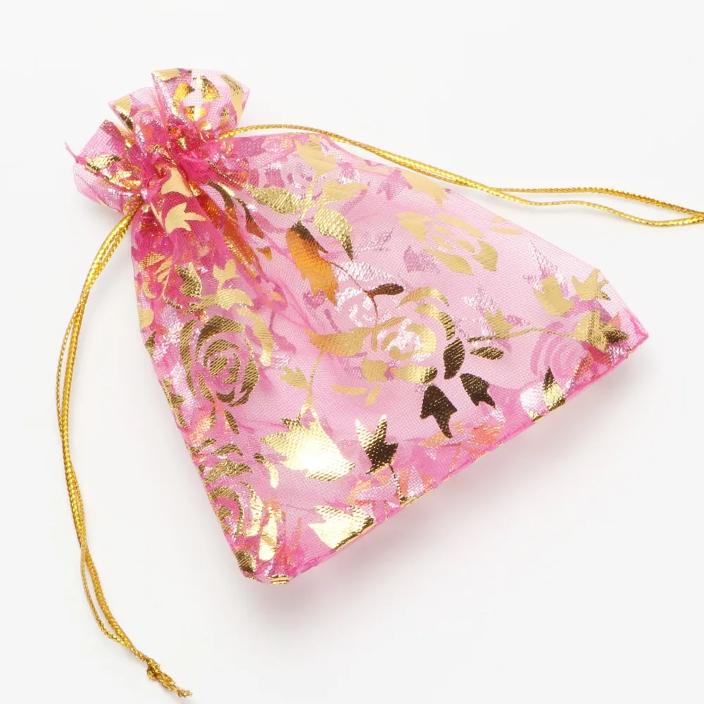 25 stücke Bunte Gold Rose Transparent Verpackung Kordelzug Beutel Beutel Geschenk Organza Beutel Für Schmuck Hochzeit Party Perlen Großhandel – Detail 5