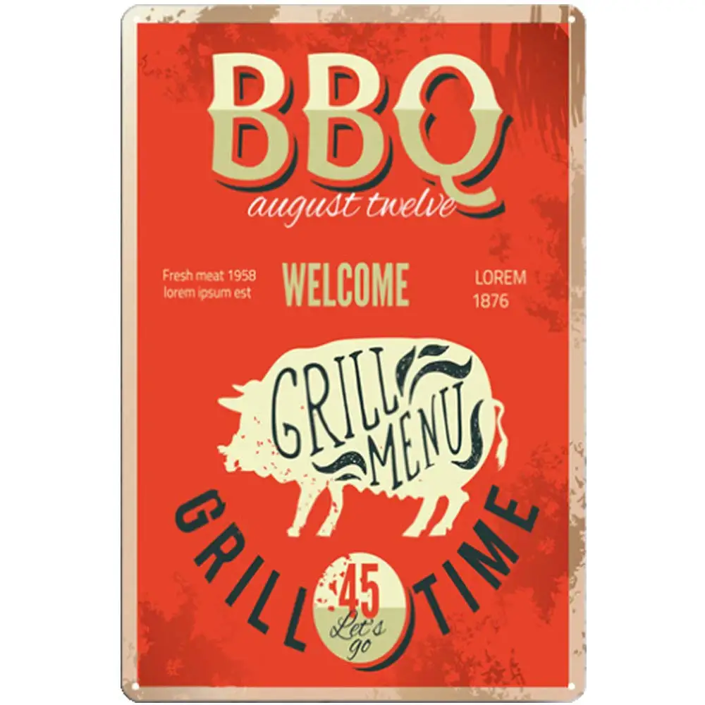 Original Retro Design Grill Time Tin Metal Wall Art Signs Wall Art Thick Tinplate Print Poster Wall Decoration for BBQ