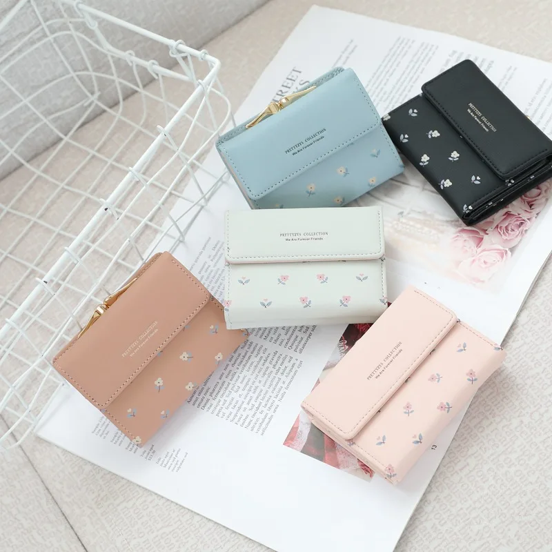 Zciti Short Buckle Purse Korean Version of The Three Fold Small Fresh and Simple Personality Small Floral Mini Ladies Money Clip