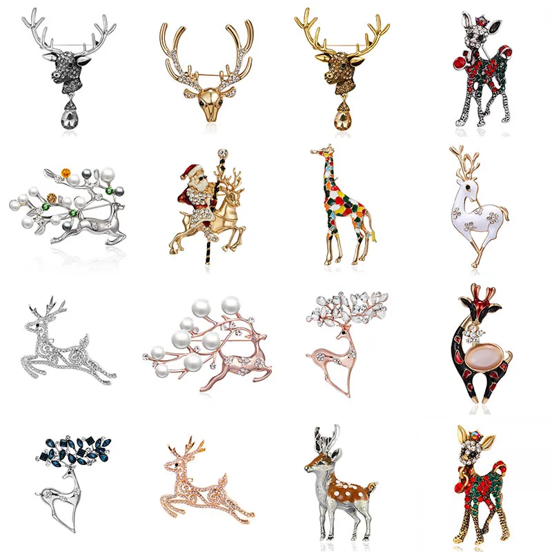 Shiny Rhinestone Christmas Deer Reindeer Snowflake Lady Brooch For Women Pins Elk Suit Coat Sweater Scarf Jewelry Corsage Gifts