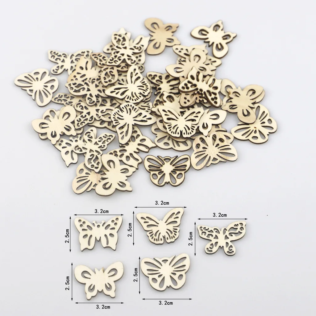 50pcs Wood Hollow Out Butterfly Shape Crafts Unfinished Wooden Pieces Cutouts Embellishments Wood Ornament for DIY Art