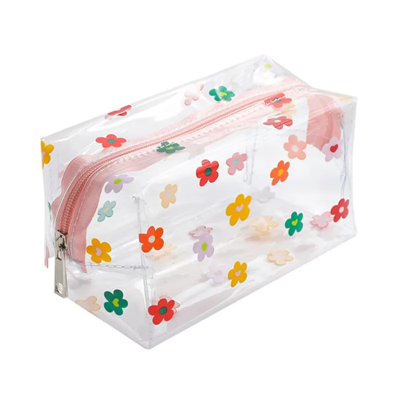 1 Pc Girl Clear Cosmetic Bag PVC Transparent Makeup Bag for Women Waterproof Zipper Beauty Case Travel Toiletry Bags Kits