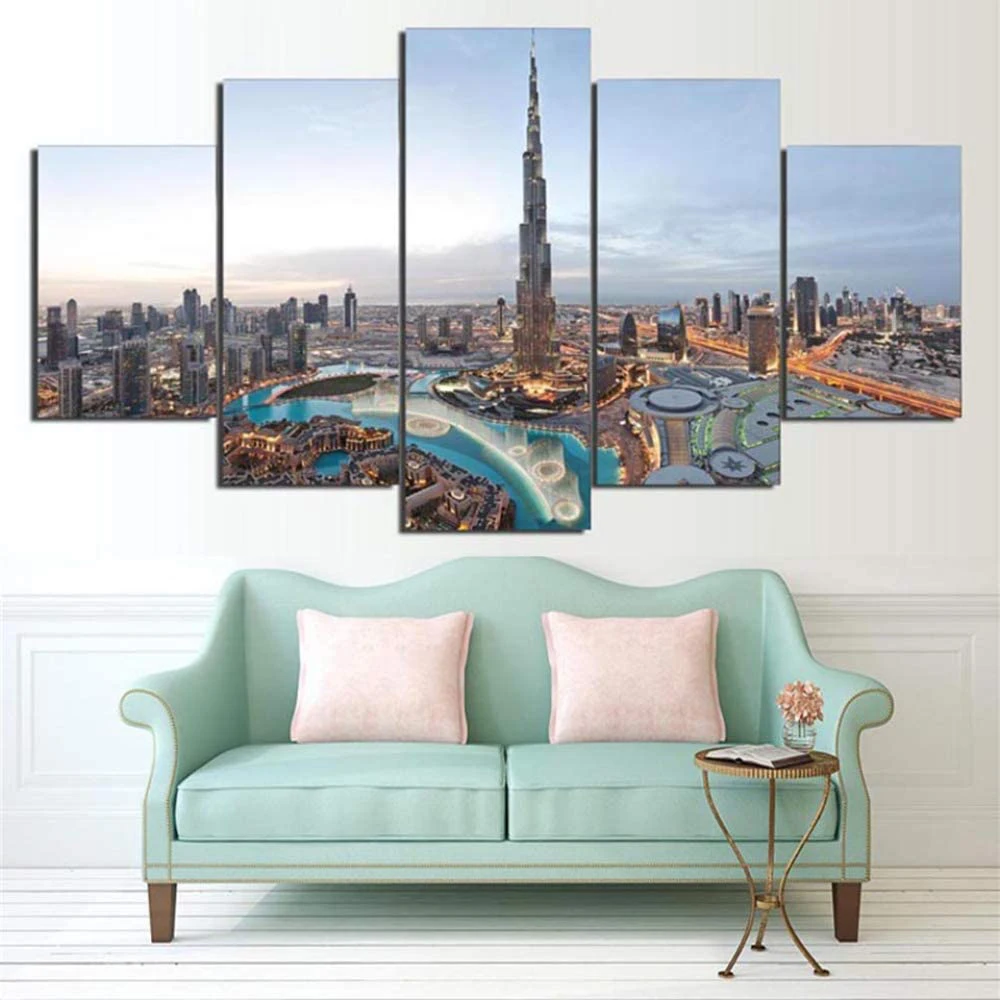 

5 Pieces Wall Art Canvas Painting Urbanization Landscape Poster Modern Home Living Room Decoration For Modular Framework