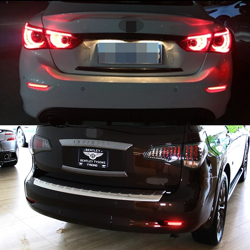 Smoked / Red Lens Red LED Rear Bumper Reflector Brake Tail, Fog Lights w/ Sequential Turn Signal For Infiniti Q50 QX56 Nissan