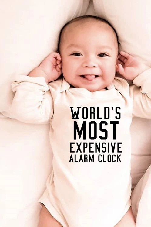 World's Most Expensive Alarm Clock Funny Printing Baby Rompres Boy Girls Romper Long Sleeve Jumpsuit  Autumn Cloth