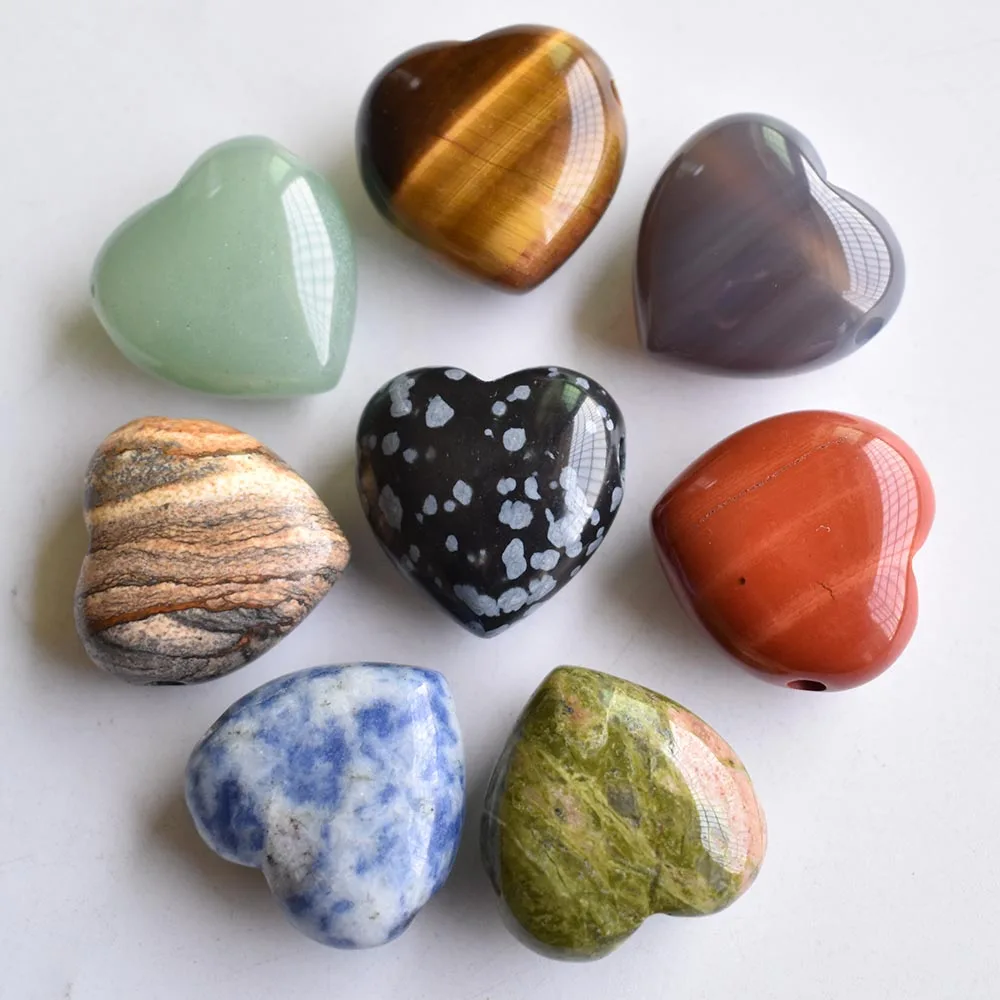 

2020 New fashion high quality assorted mix 25mm heart natural stone charms pendants jewelry making 8pcs/lot Wholesale